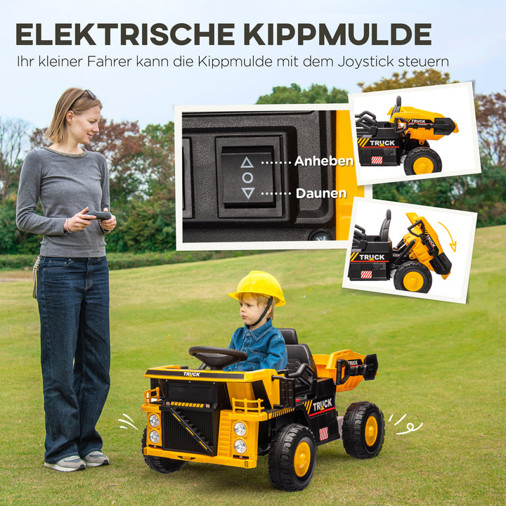 Elektrisk tipvogn, 3-6 km/t, kørevogn, tiplads, lys og musik, i 3-5 år