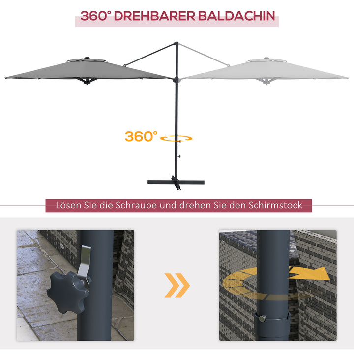Ø3 m cantilever parasol, vipbar, drejelig, håndsving, vindfang, metalmast, mørkegrå