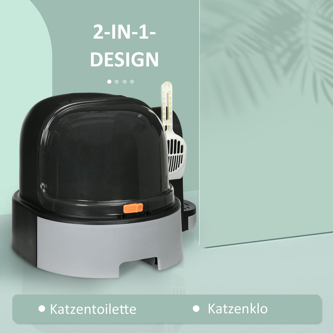 Kattebakke, 2 udtræksbakker, 1 ske, kattebakke, grå + sort