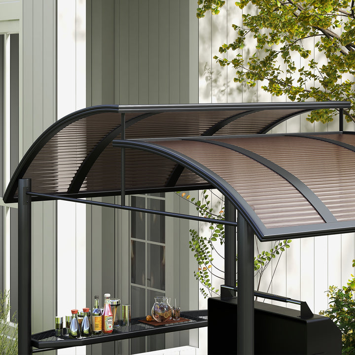 Grillpavillon med grilltag, vejrbestandig, 240 cm x 150 cm x 230 cm, gulbrun + mørkebrun