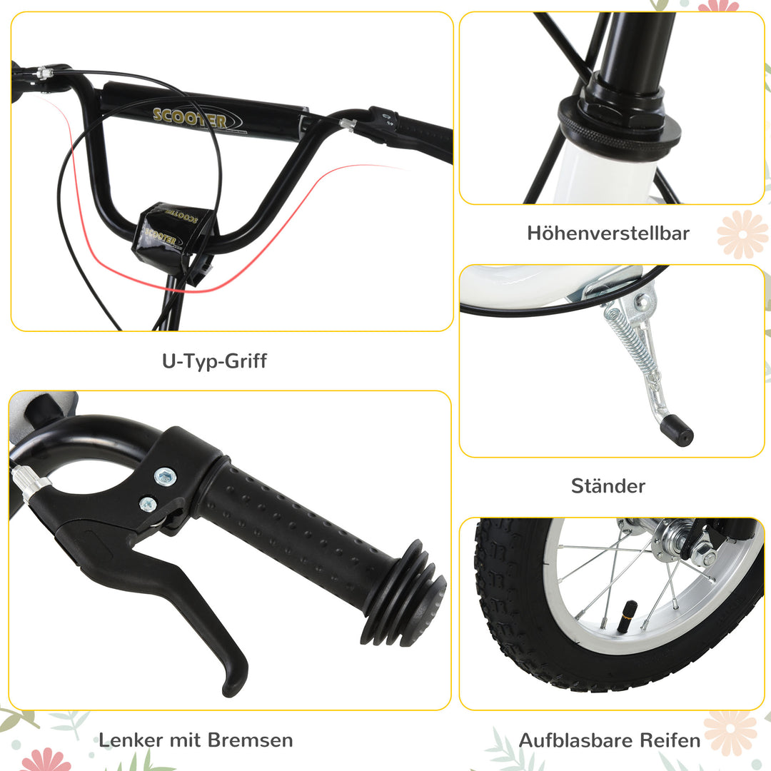 Børneløbehjul fra 5 år løbehjul børneløbehjul sparkløbehjul city scooter børneløbehjul kickboard med luftgummidæk 12 tommer gummi aluminium hvid 120 x 58 x 85-95 cm