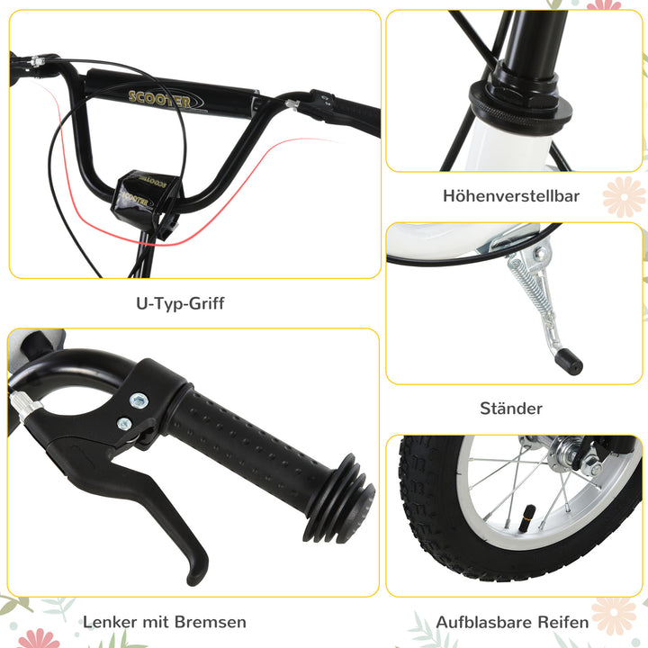 Børneløbehjul fra 5 år løbehjul børneløbehjul sparkløbehjul city scooter børneløbehjul kickboard med luftgummidæk 12 tommer gummi aluminium hvid 120 x 58 x 85-95 cm