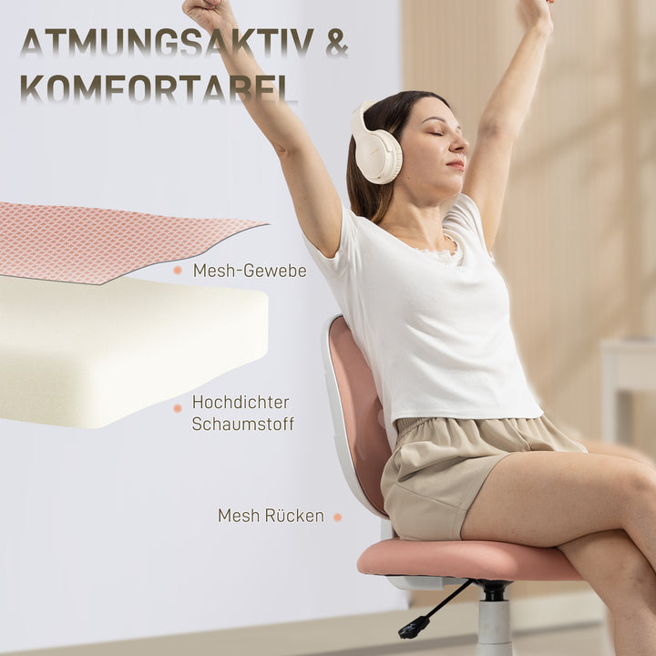 Ergonomisk kontorstol med C-formet rygstøtte, højdejusterbar, pink