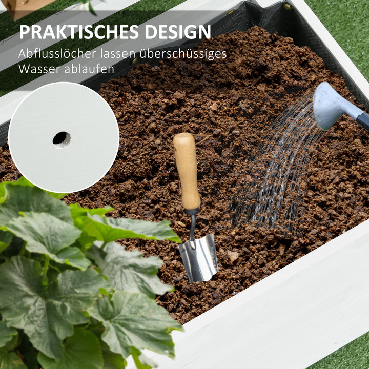 Plantekasse med espalier, 4 hjul, naturtræ, vejrbestandig finish, hvid, 76 x 30 x 155 cm