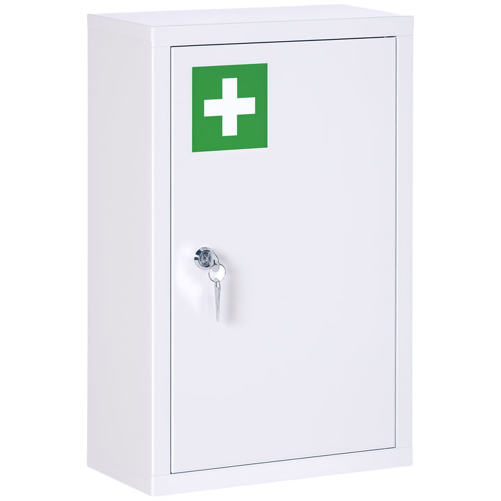 Kleankin medicinskab, 3 rum, aflåselig dør, robust stålkabinet, hvid, 30 x 14 x 46 cm