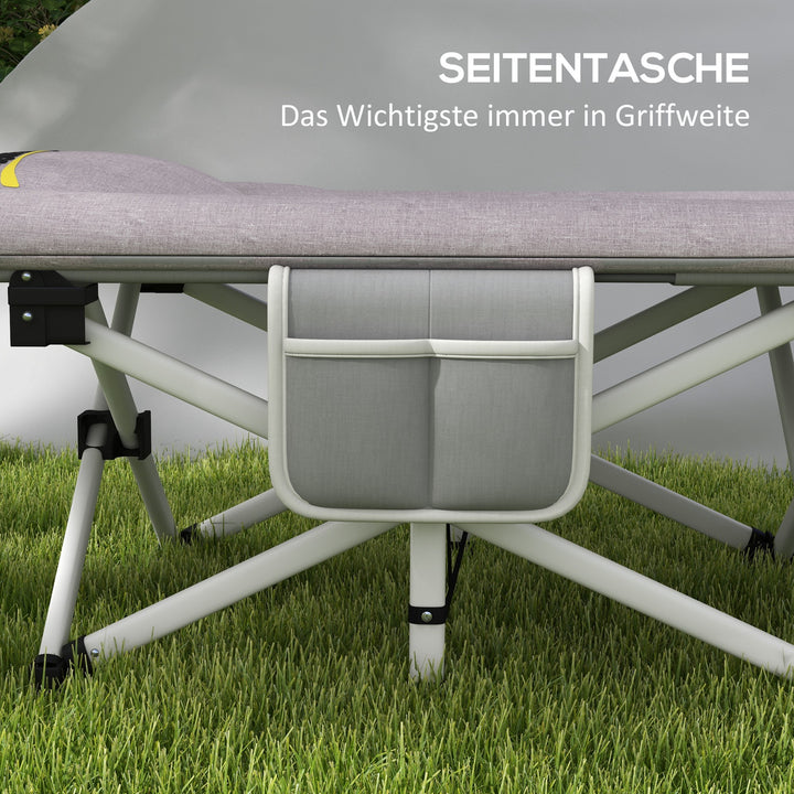 Sammenklappelig campingseng, blød, op til 200 kg, rustfri metalramme, 200 x 65 x 42 cm, grå