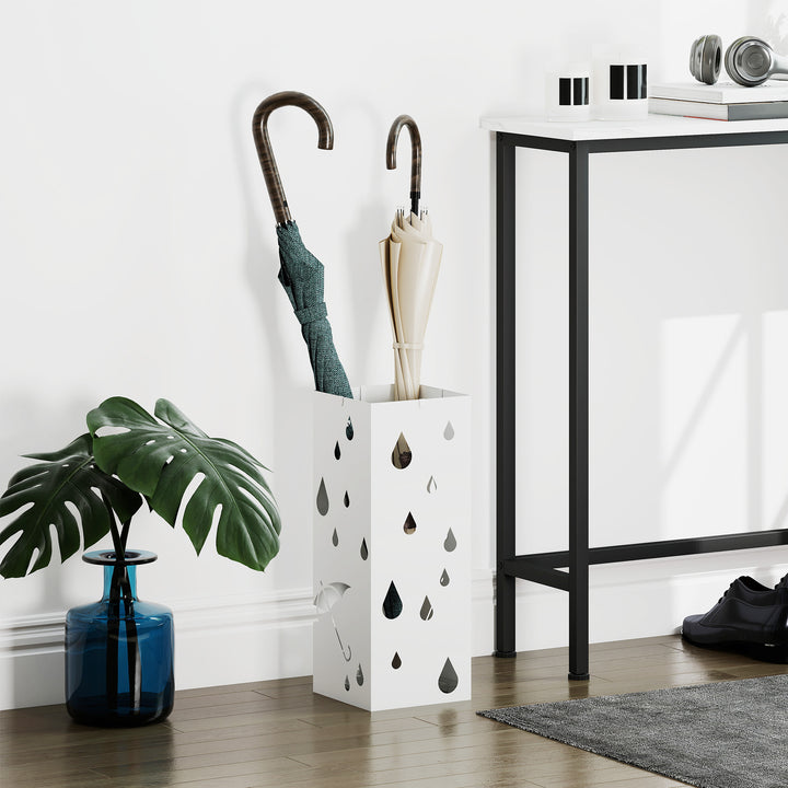 Paraplystativ, 4 kroge, drypbakke, stål, hvid