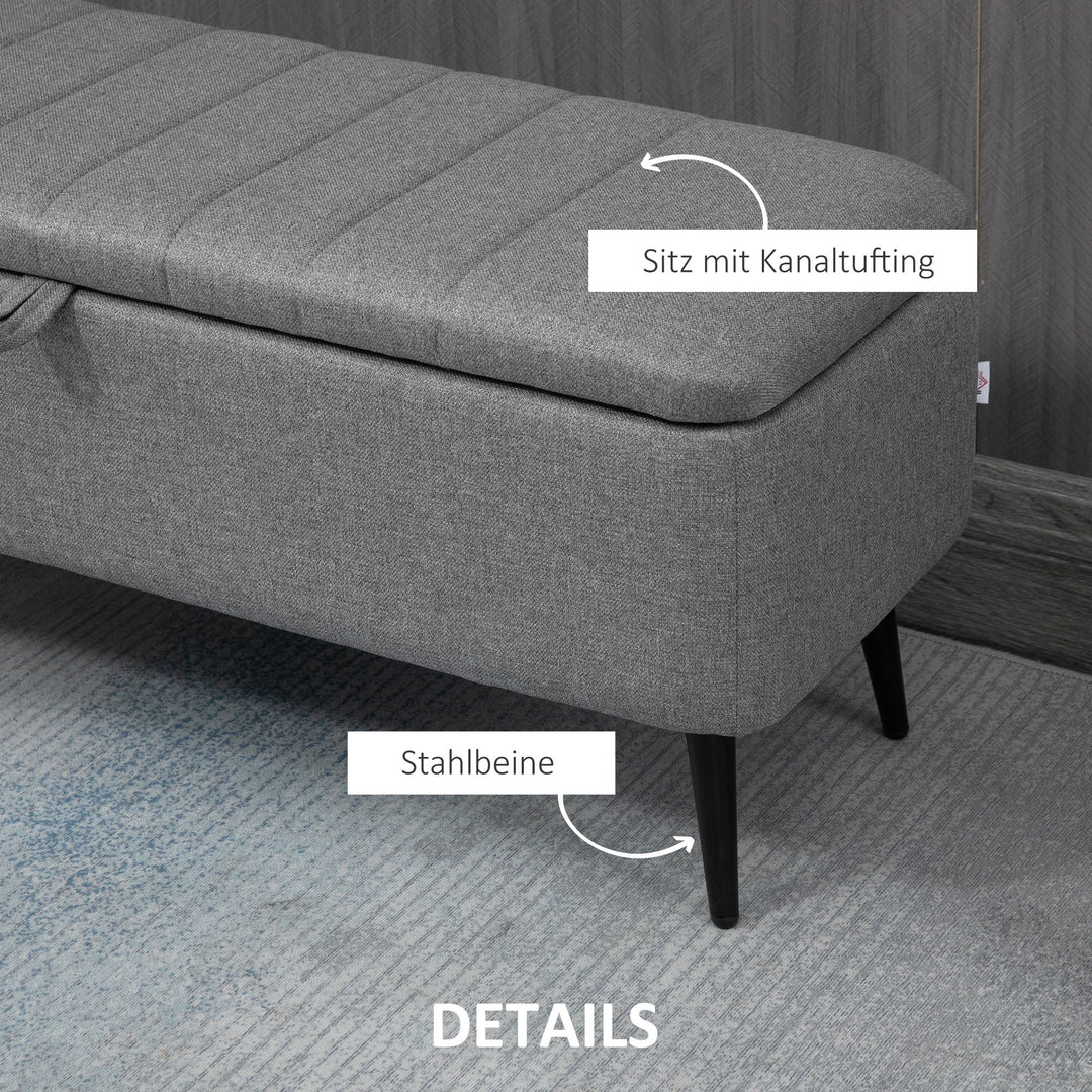 Opbevaringsbænk med linnedlook, kommode med stålben, 102 x 40 x 44 cm, grå