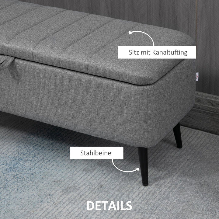 Opbevaringsbænk med linnedlook, kommode med stålben, 102 x 40 x 44 cm, grå