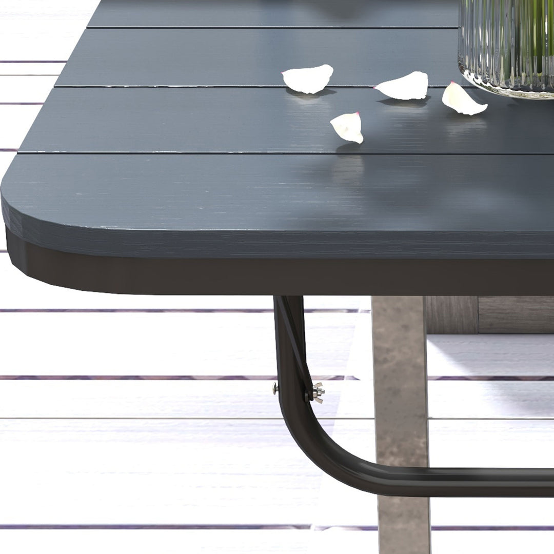 Hængebord til altan, foldbart, højdejusterbart, aluminiumsstel, plastikbordplade, trælook, sort