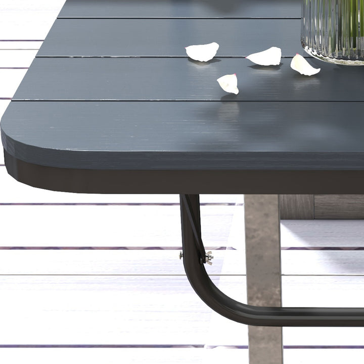 Hængebord til altan, foldbart, højdejusterbart, aluminiumsstel, plastikbordplade, trælook, sort