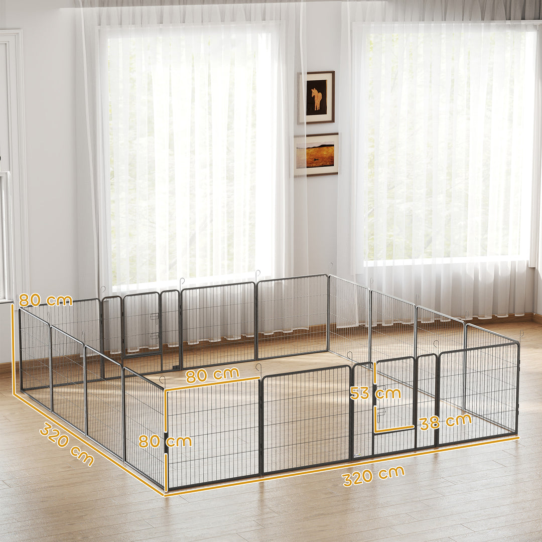 Hvalpegård, 16-delt foldbar hvalpegård med dør til små og mellemstore hunde, 3,2 x 3,2 x 0,8 m, grå
