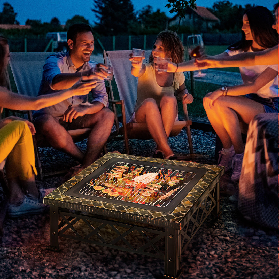 3-i-1 bålfad/bålsted med gnistnet, grillrist og isspand - Havegrill - Sort - 76 cm x 76 cm x 47 cm