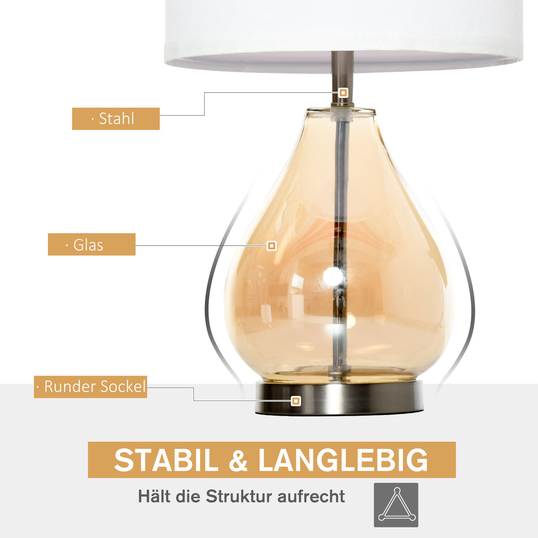 Sæt med 2 bordlamper, bordlamper, e27-fatning, sengelampe, 40 w, glas, hør, metal, rav, 30 x 56h cm