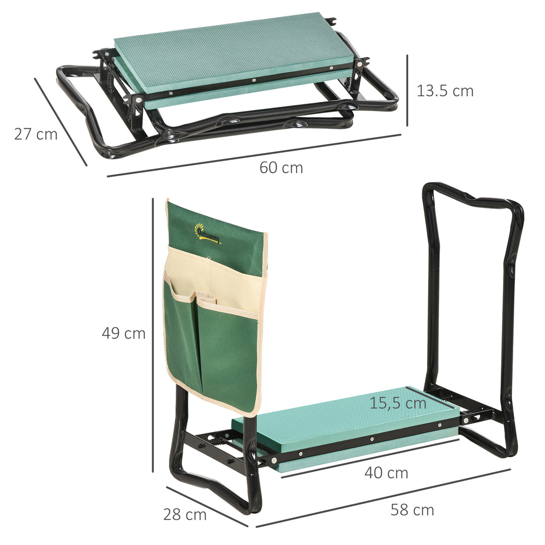 Knæbænk, foldbar haveskammel, 2-i-1, knæstøtte, med værktøjstaske, EVA-skum, 58 x 28 x 49 cm