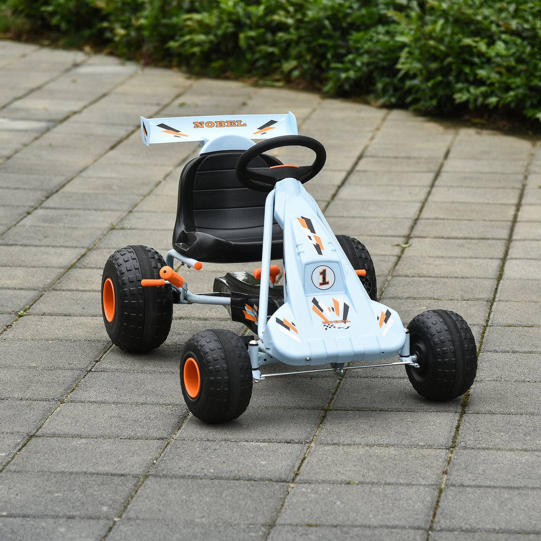 Gokart med håndbremse, justerbart sæde, pedal, frem- og bakgear, kettcar pedalbil, børnebil, børnelegetøj, pedal-gokart til børn fra 3 år, lyseblå