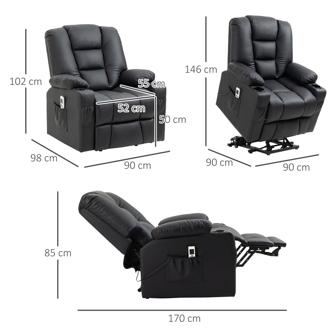 Lænestol med ståstøtte, usb, massagefunktion, kunstlæder, op til 150 kg, 90x98x102 cm, sort
