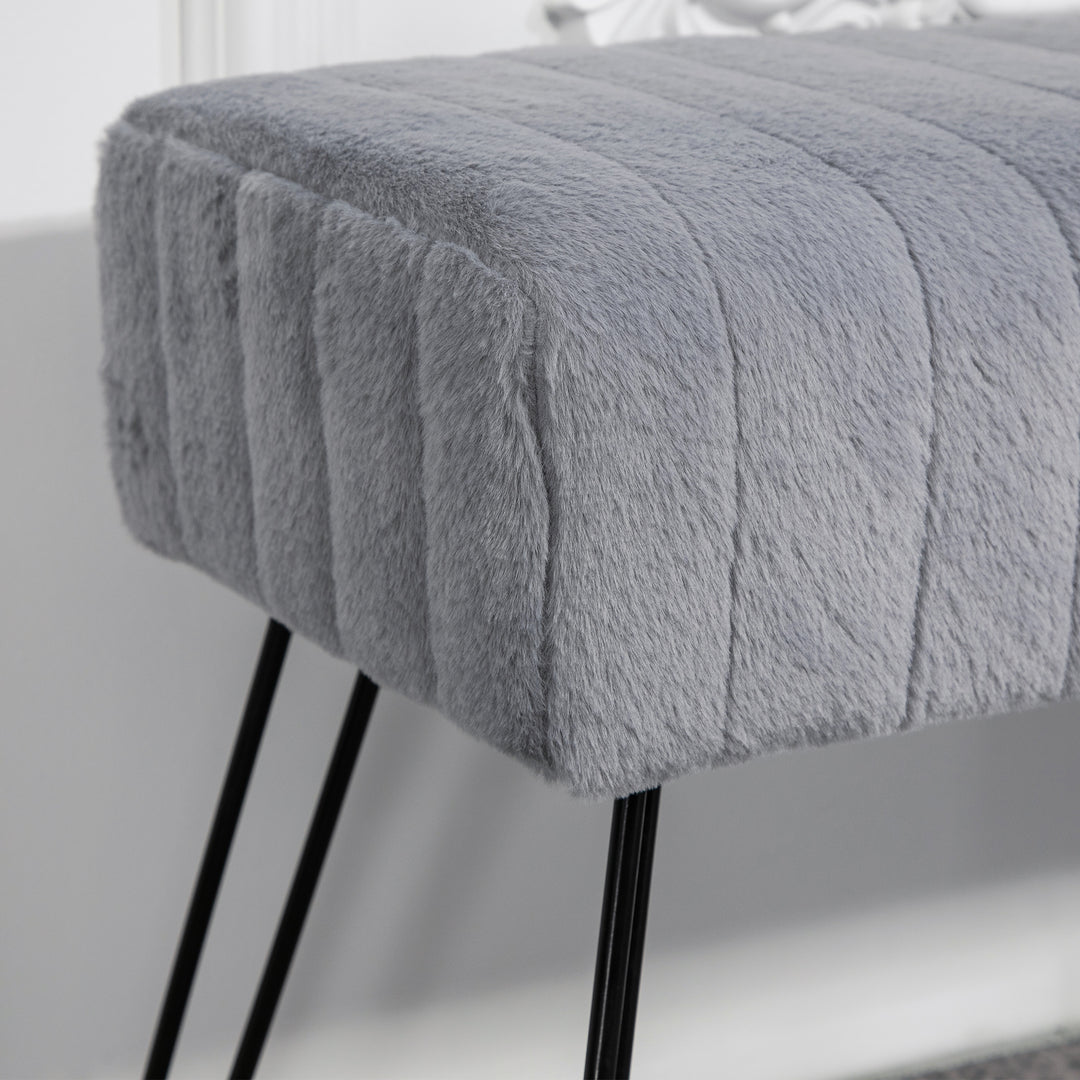 Bænk, quiltet sæde, betræk i kunstpels, metalben, op til 120 kg, 82 x 30 x 47 cm, grå/sort