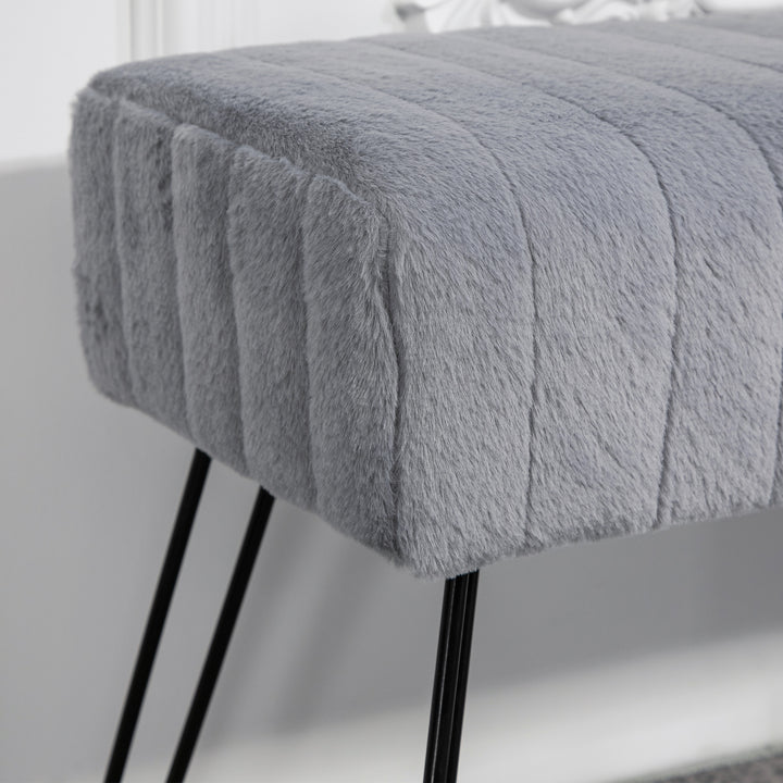 Bænk, quiltet sæde, betræk i kunstpels, metalben, op til 120 kg, 82 x 30 x 47 cm, grå/sort