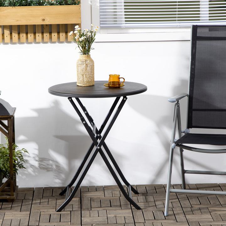 Havebord, rundt, foldbart, til 2 personer, trælook, stål+plast, mørkegrå, 60 x 60 x 73 cm