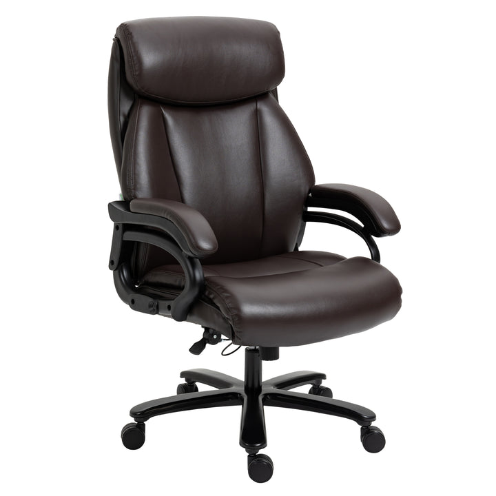 Kontorstol, executive stol, gaming stol, drejestol, gyngefunktion, tyk polstring, 180 kg lasteevne, ergonomisk design, højdejusterbar, kunstlæder, brun, 72 x 83 x 114-122 cm