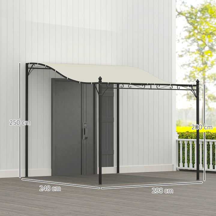 3 x 2,5 m pergola, vægmonteret havepavillon, vandafvisende, metalramme, drænhuller, skyggetag, cremehvid