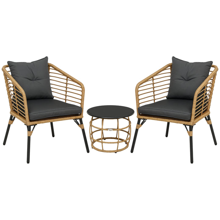 3-Delt vejrbestandigt bistrosæt med 1 sidebord og 2 stole, 62 cm x 65 cm x 78 cm, sand og mørkegrå