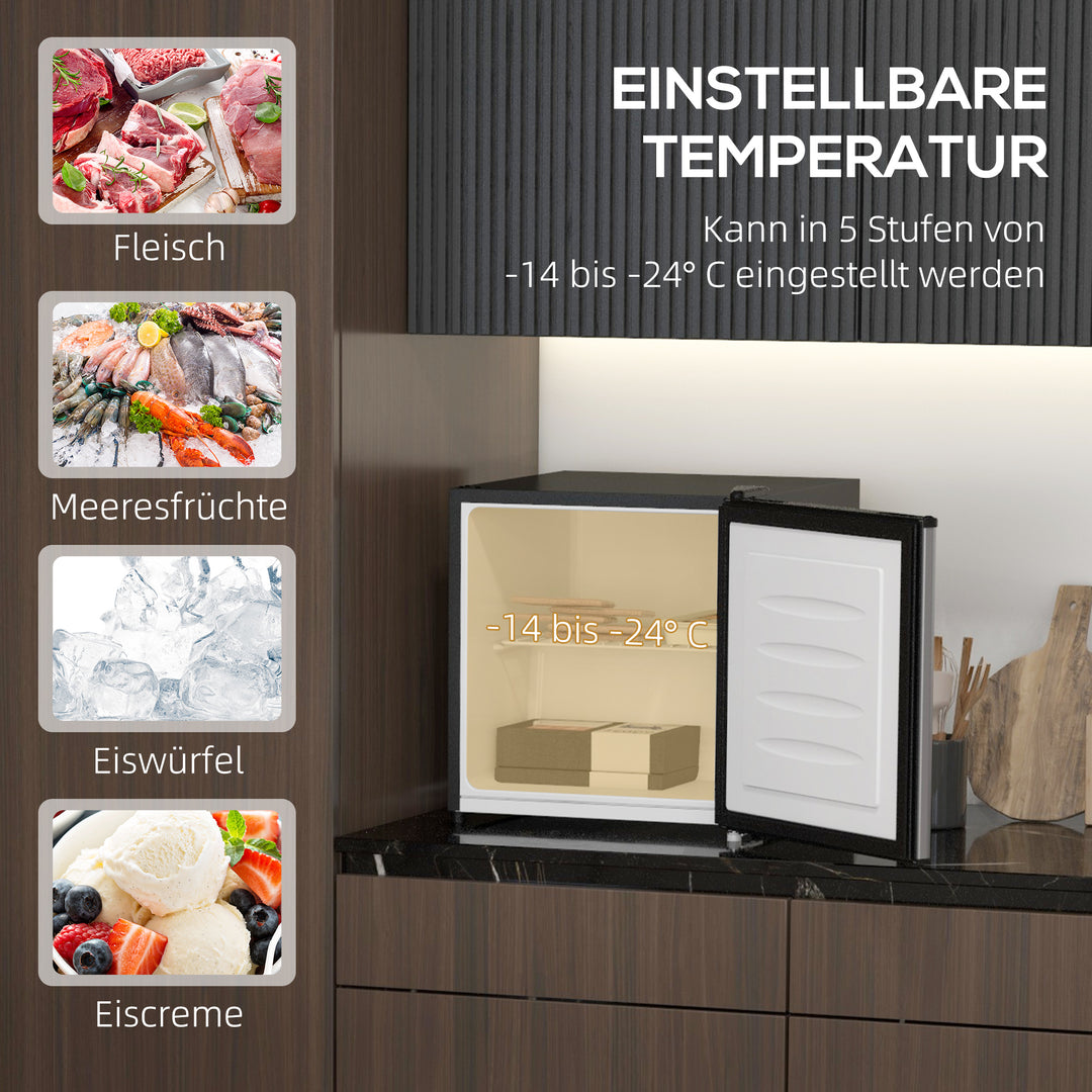 Minifryser, 35 L minikøleskab, -14 til -24 ℃, 5-trins temperaturkontrol, 47 x 44,2 x 48,8 cm, sølv