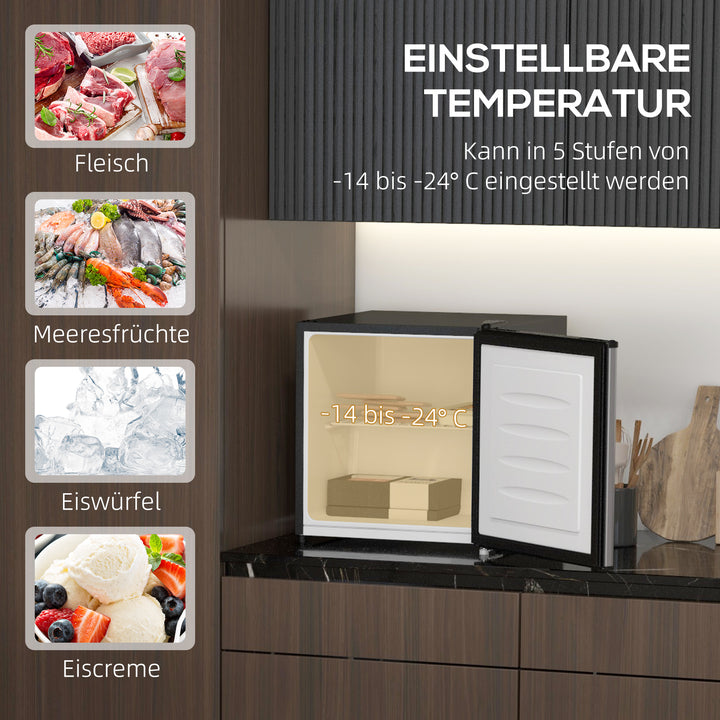 Minifryser, 35 L minikøleskab, -14 til -24 ℃, 5-trins temperaturkontrol, 47 x 44,2 x 48,8 cm, sølv