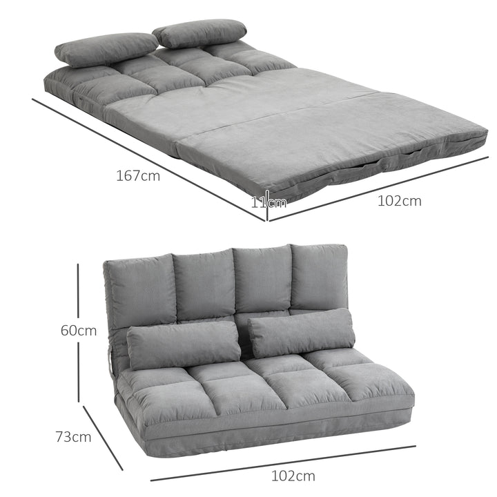 Gulvstol 2-i-1 gulvstol seng med ryglæn 3 positioner justerbare sædehynder grå fløjl metal 102 x 73 x 60 cm