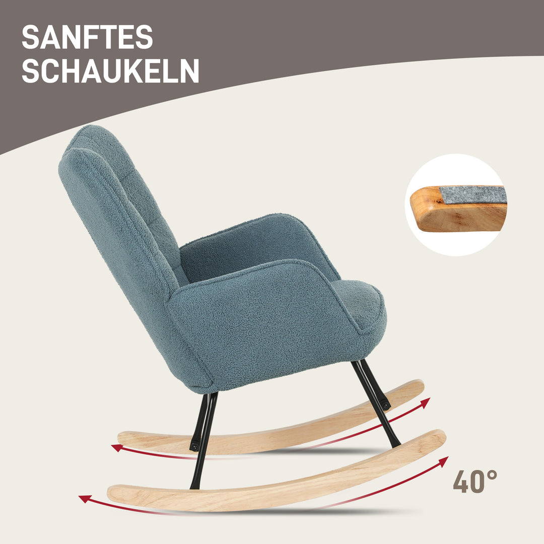 Gyngestol, ergonomisk form, base af ægte træ, op til 120 kg, lyseblå