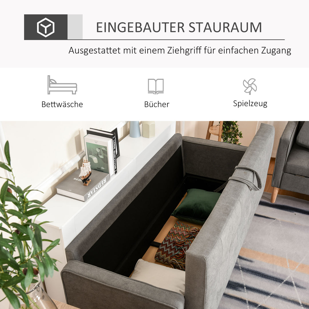 3-Personers sofa, sofa med opbevaringsplads, træben, polstret sofa med fløjlslook til stue, soveværelse, 166,5 x 62 x 82 cm, grå