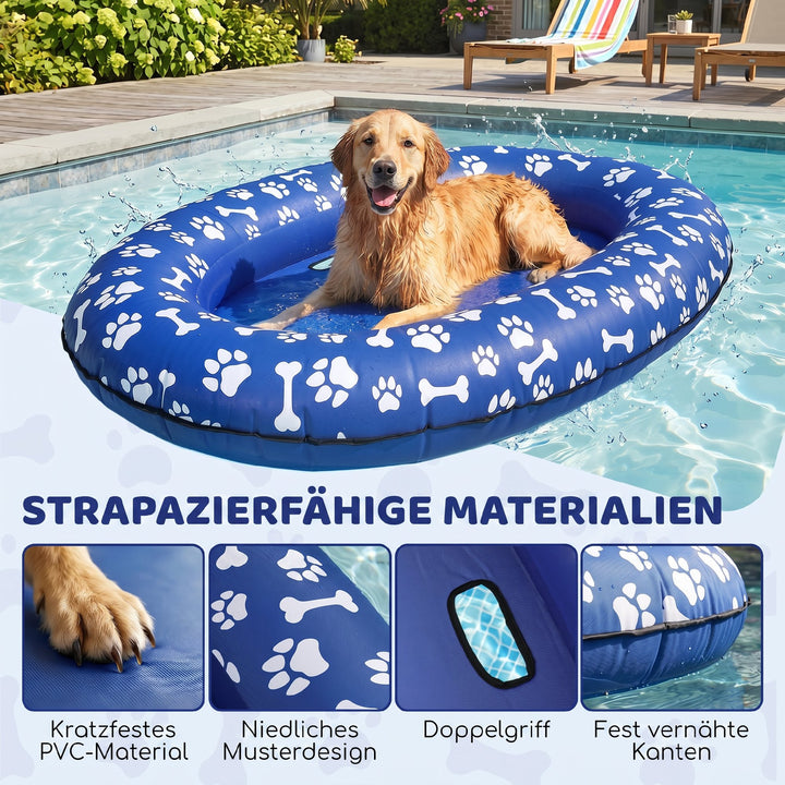 Oppustelig hundebåd, foldbar flydende vandmåtte med håndtag til hunde op til 40 kg, 155x104x25 cm, blå