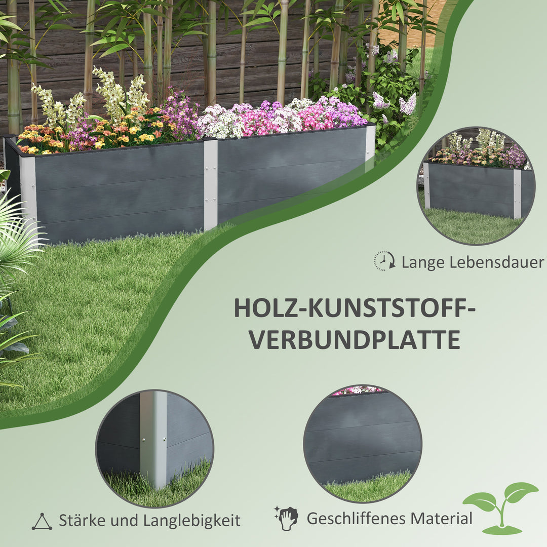 Højbed, åben bund, høje sider, vejrbestandig, aluminiumsramme, 200 x 50 x 56 cm, grå