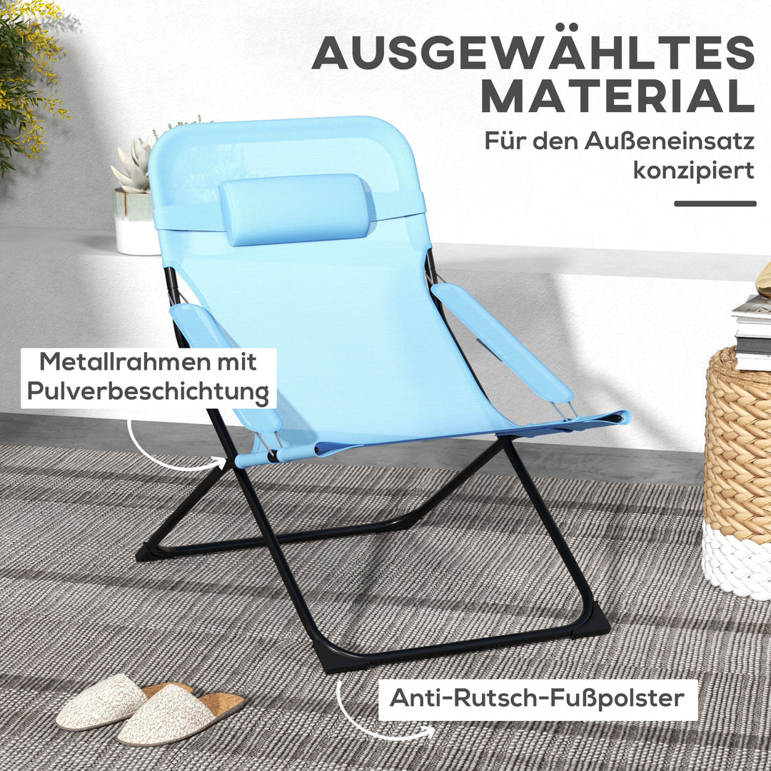 Klapstol, justerbar i 4 niveauer, åndbar, metalstel, 69 x 91 x 96 cm, sort/blå