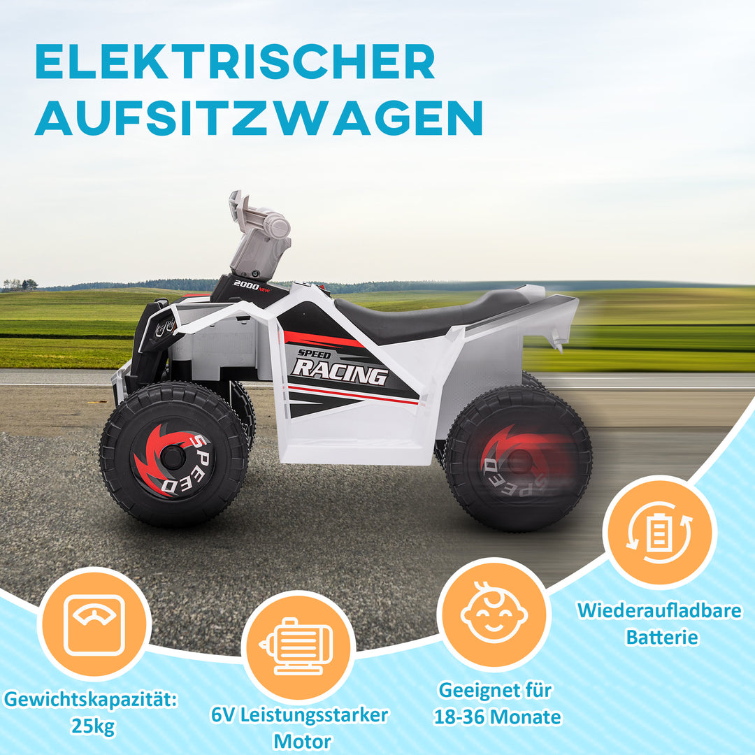 Elektrisk børne-atv, 2,5 km/t, frem- og bakgear, til 18-36 måneder, hvid