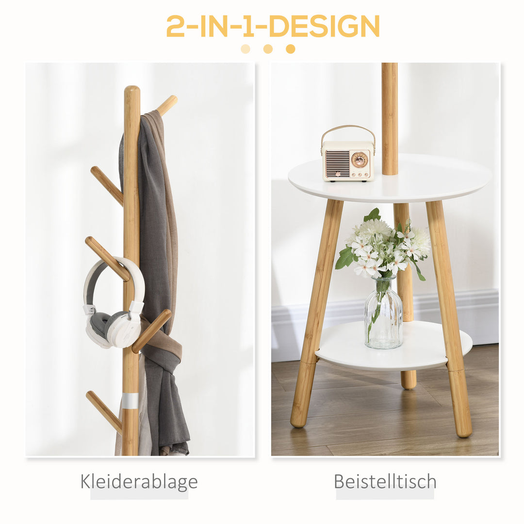 Knagerække med sidebord i skandinavisk design, 5 knagerækker, 39,5 cm x 39,5 cm x 171 cm, natur + hvid