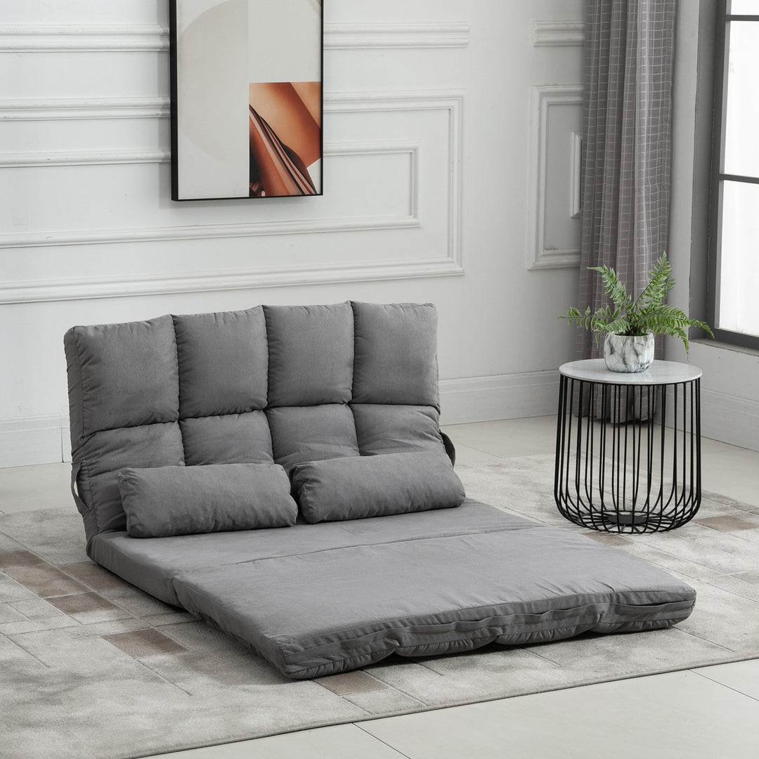 Gulvstol 2-i-1 gulvstol seng med ryglæn 3 positioner justerbare sædehynder grå fløjl metal 102 x 73 x 60 cm