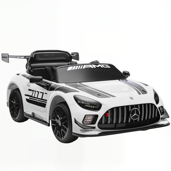 Mercedes elbil, børnekøretøj, 12V batteri, LED-lys, musikfunktion, horn, 3-8 år, hvid