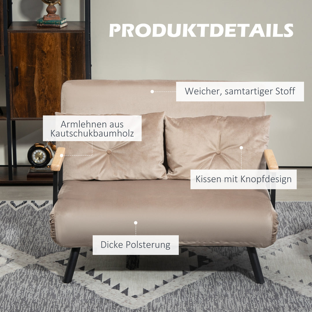 Lænestol, gæsteseng, træarmlæn, metalstel, op til 120 kg, 102x73x81cm, Lysebrun