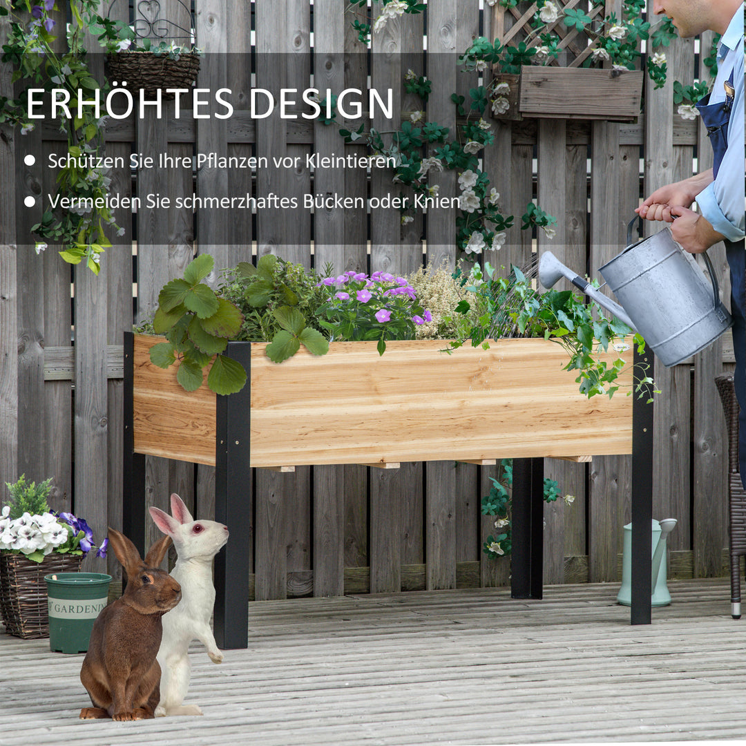 Hævet havebed, plantekasse, blomsterkasse, blomsterpotte, urtehave med fiberdug, massivt træ, stål, natur og sort, 120 x 60 x 74 cm