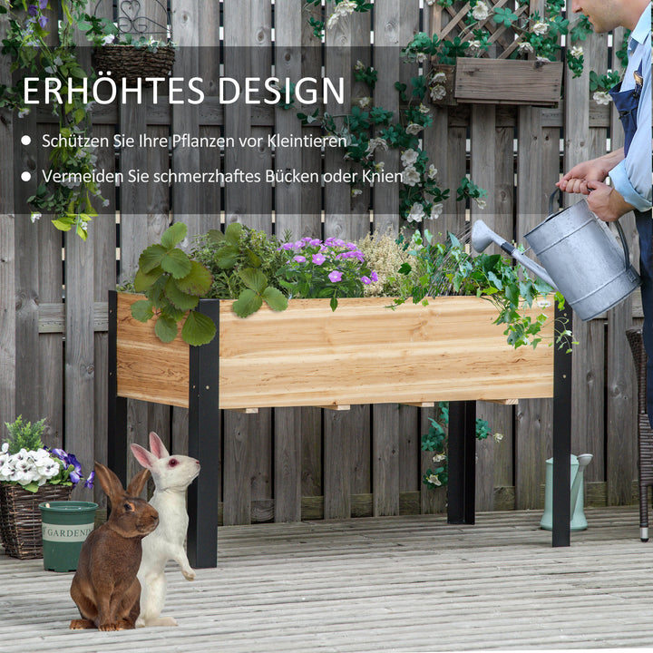 Hævet havebed, plantekasse, blomsterkasse, blomsterpotte, urtehave med fiberdug, massivt træ, stål, natur og sort, 120 x 60 x 74 cm