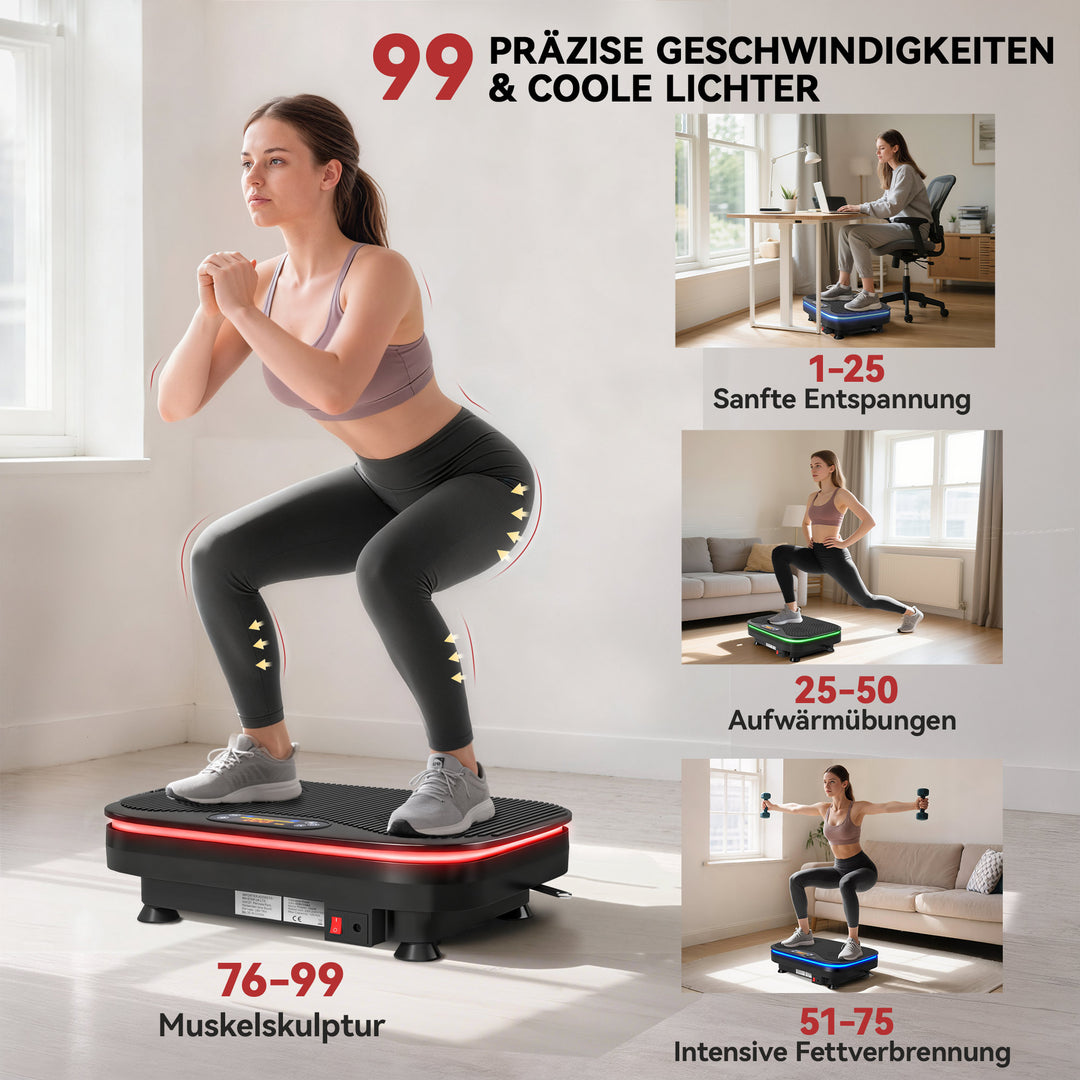 Vibrationsplade med Bluetooth og fjernbetjening – 99 niveauer, sort