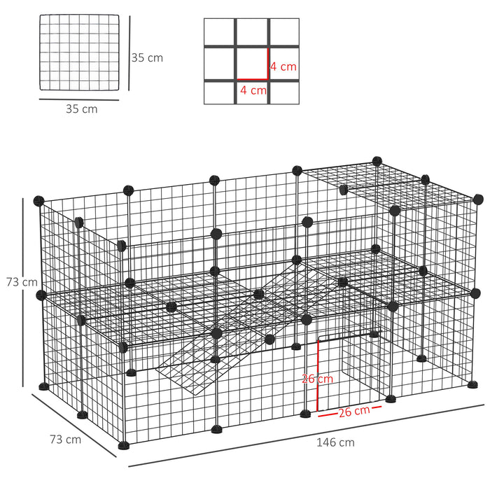 Udendørs indhegning legegård diy hvalpe legegård netindhegning til små dyr lavet af metal net barrieregitter små kæledyr legegård til indendørs 36 paneler sort 146 x 73 x 73 cm