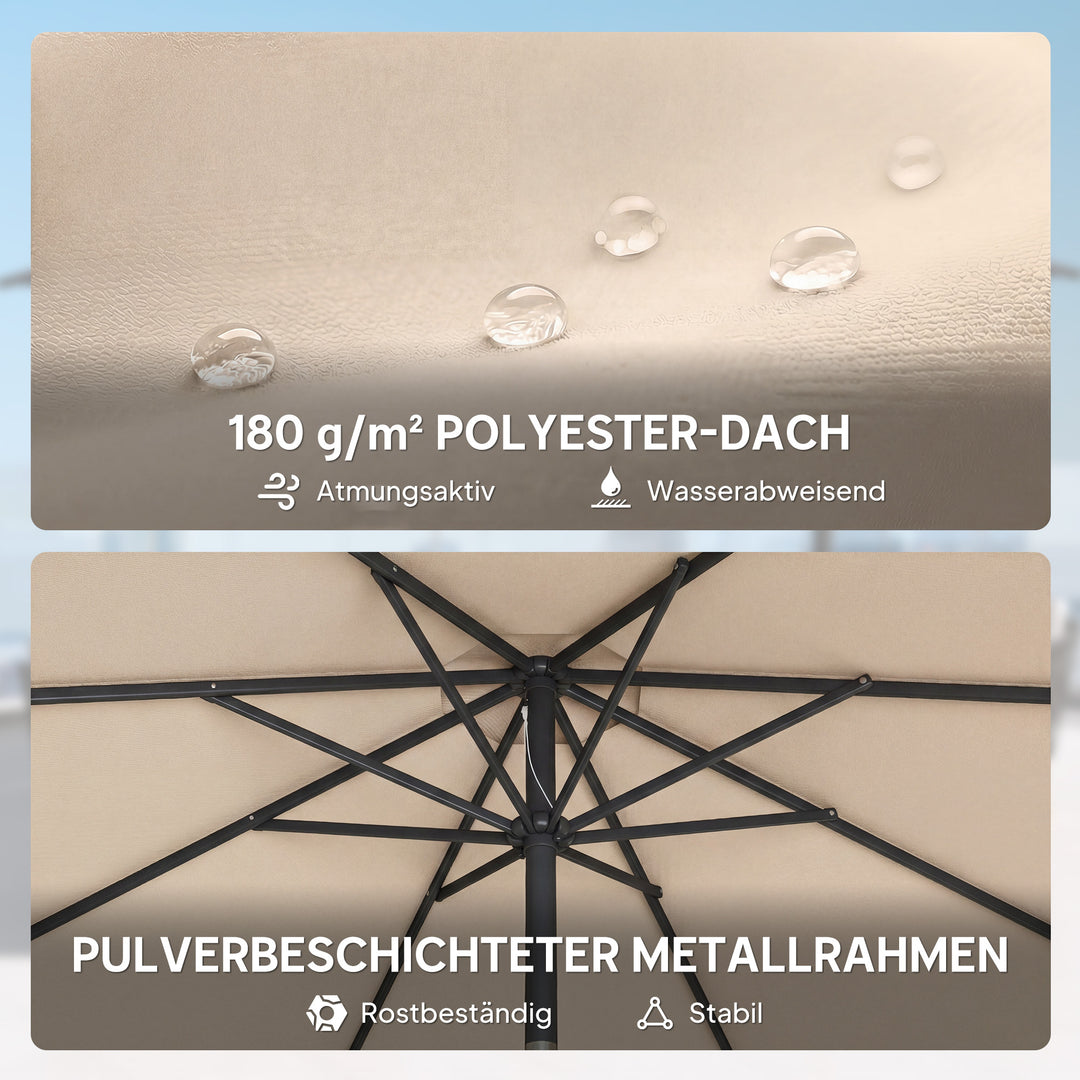 Parasol ca. Ø300 cm, vipbar balkonparasol med håndsving, krydsfod, sandsæk, UV 30+, udtrækkelig, cremehvid
