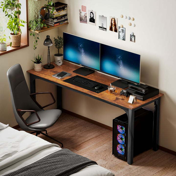 Skrivebord, computerbord, rustikt design, masser af plads, spånplade, brun