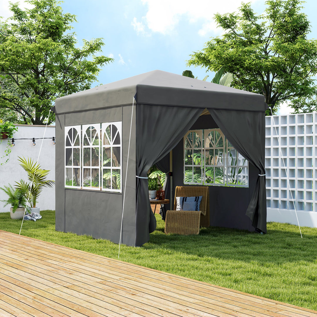 2,5 x 2,5 m pop-up pavillon med sidevægge og bæretaske, UPF50+ højdejusterbart havetelt, mørkegrå