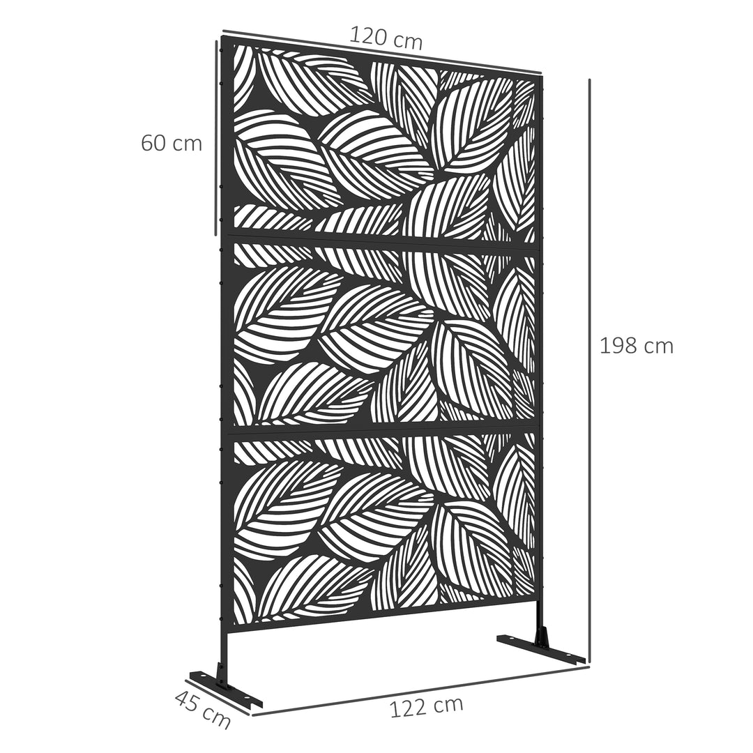 Privatlivsskærm til haven, haveafskærmning, blomstermønster, metal, 122 x 45 x 198 cm, sort