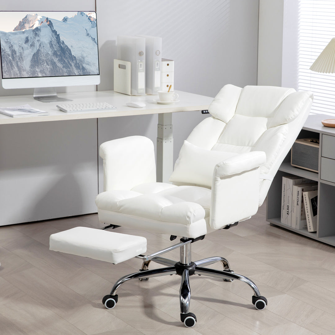 Ergonomisk kontorstol, højdejusterbar 48-56 cm, ryglæn med hvilefunktion, fodstøtte, hvid