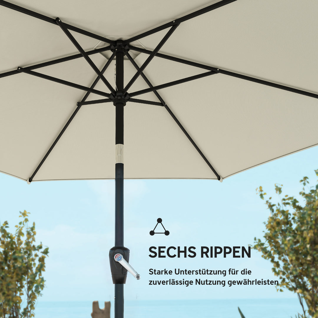 270 cm vipbar parasol, balkonparasol med håndsving, UV 50+, haveparasol, cremehvid